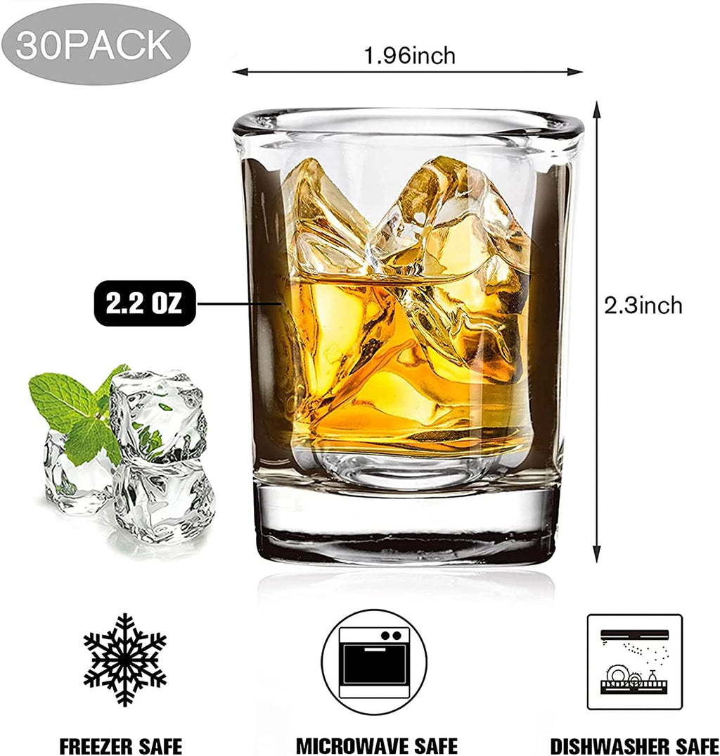 30 Pack Heavy Base Shot Glasses Bulk, 2.2 oz Square Shot Glass Set, Clear | eBay