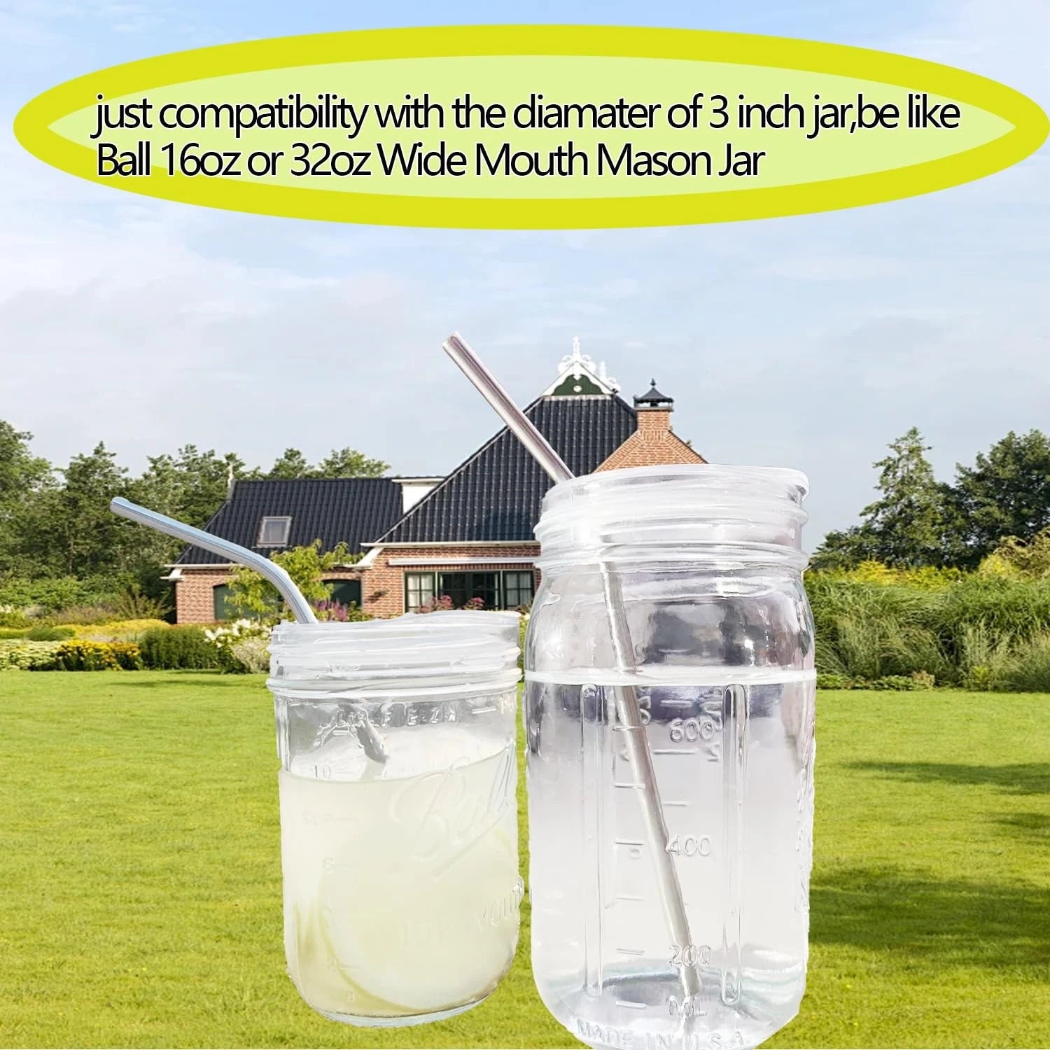 6 Pack 3-inch Wide Mouth Mason Jar Lids with Stainless Steel Straw, Compatibl... | eBay