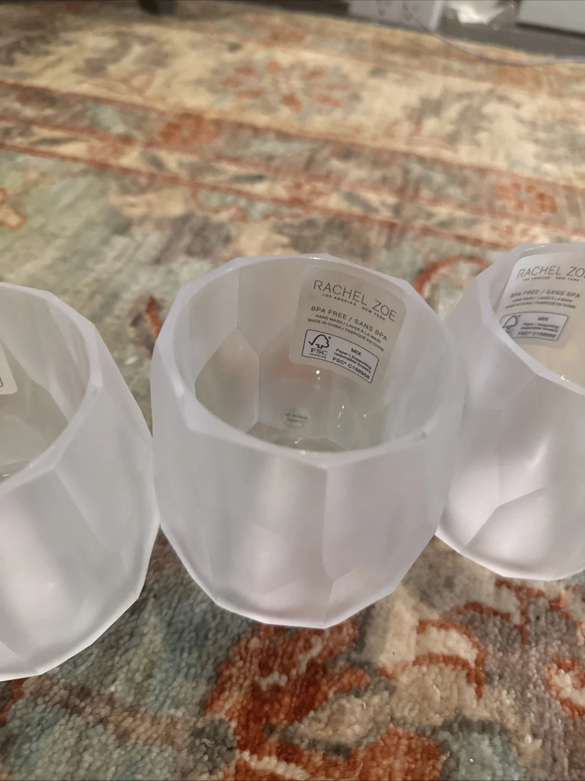 🤍New RACHEL ZOE x4 Frosted Clear Acrylic Faceted Tumbler Drink Glasses4” Tall | eBay