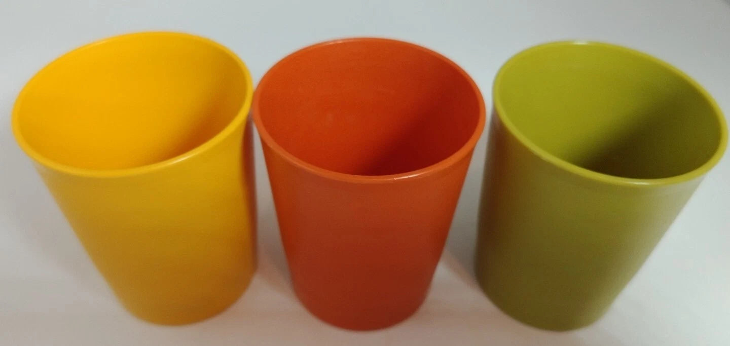 Vintage 3 TUPPERWARE Juice Tumbler 1251 Stackable Yellow, Olive Green, Orange | eBay