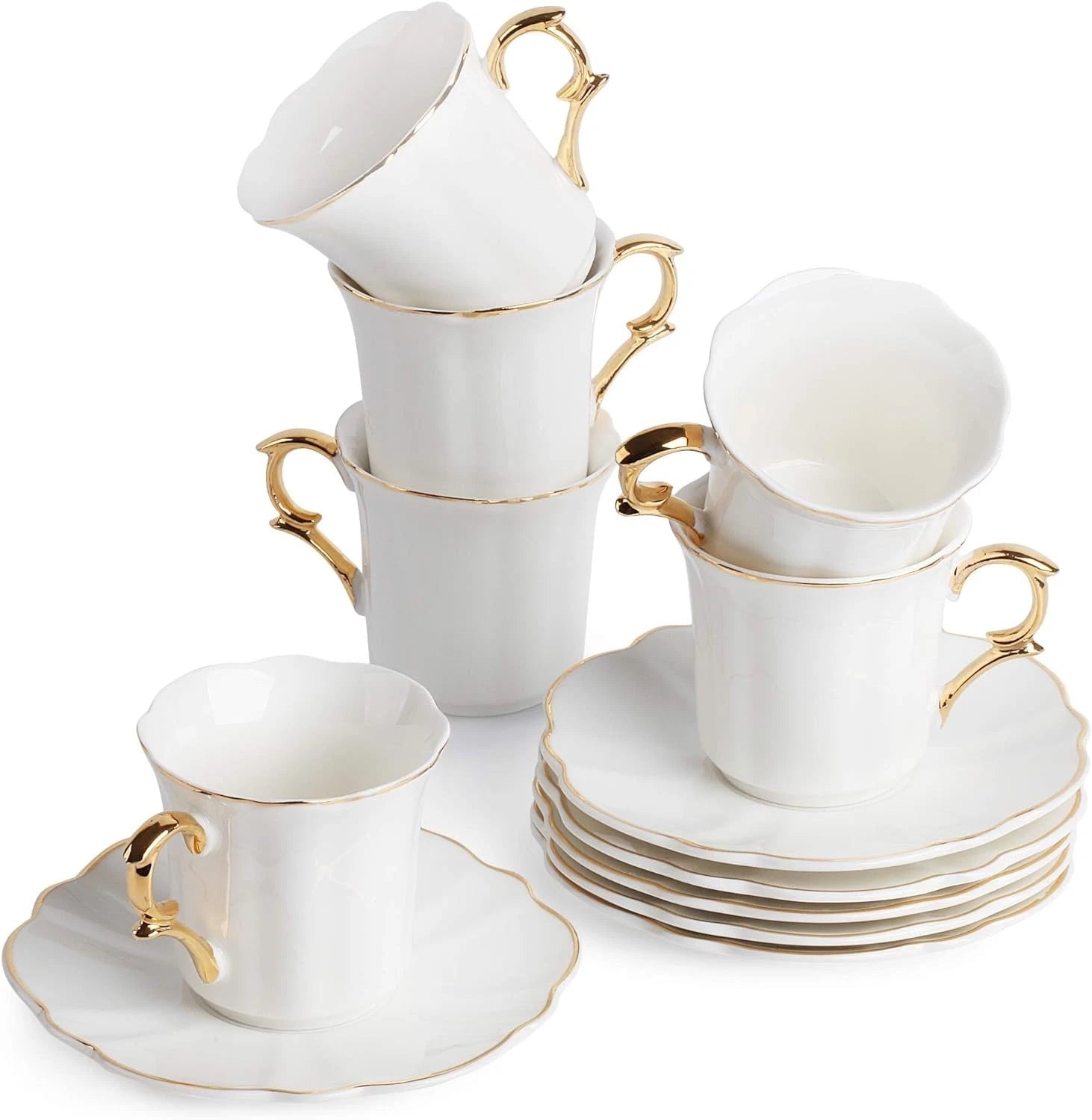 Elegant Gold Trim Porcelain Espresso Cups Set of 6 - Dishwasher Safe Design | eBay