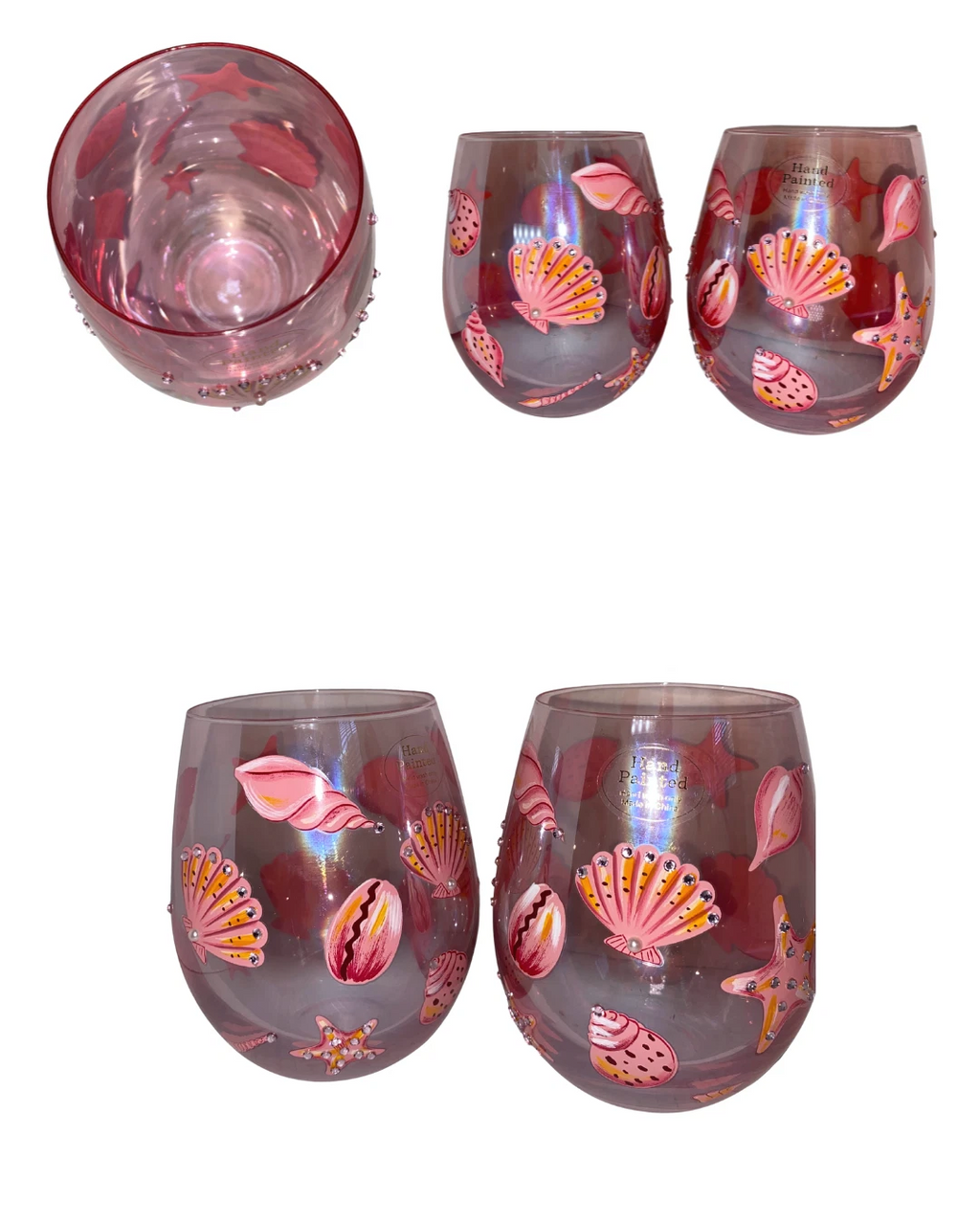 Set of Hand-Painted Iridescent Pink Acrylic Cups – Seashells, Pearls & Gem Beads | eBay