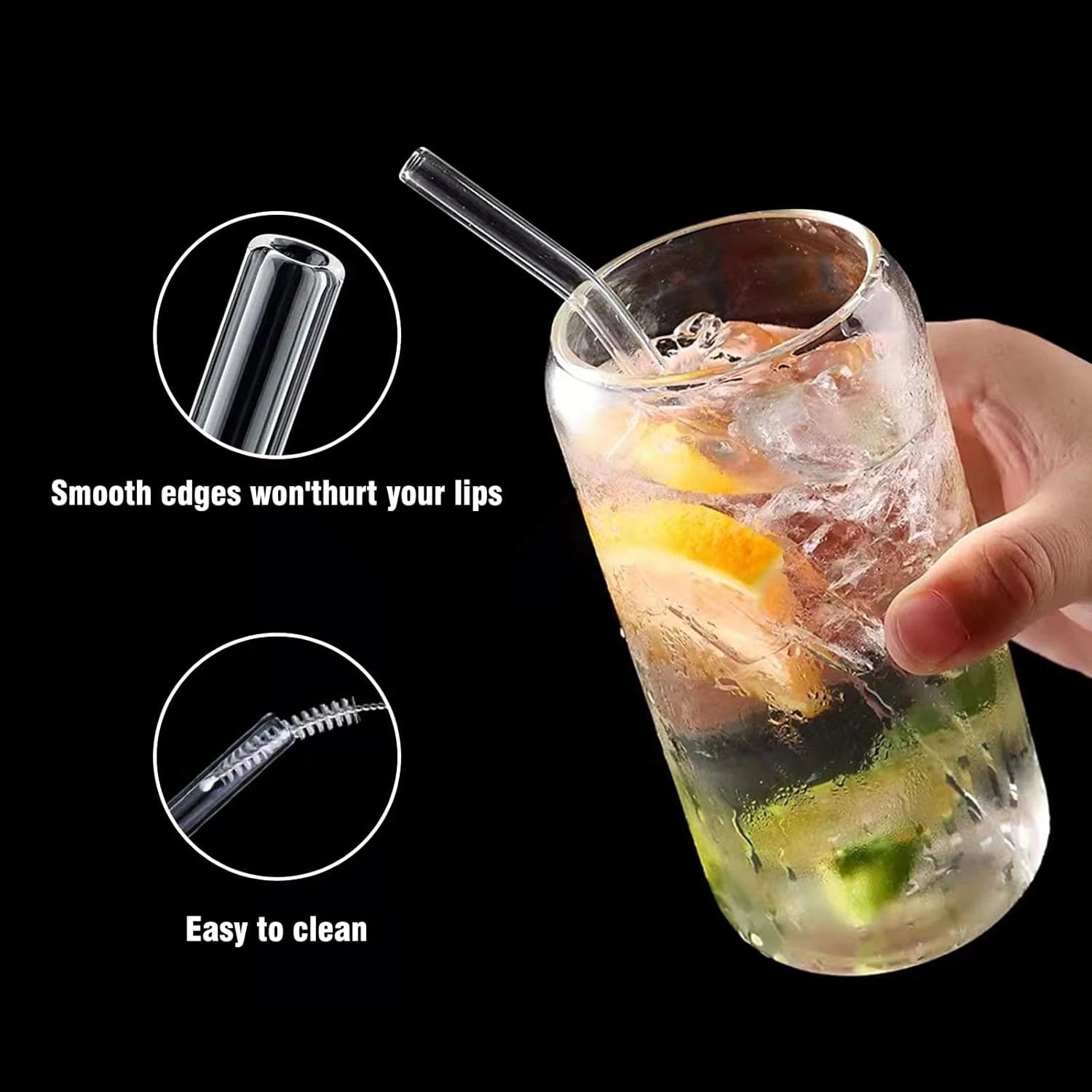 Glass Straws 6 Pack, Reusable Clear Drinking Straws-6 Bent Straws with 1 Clean B | eBay