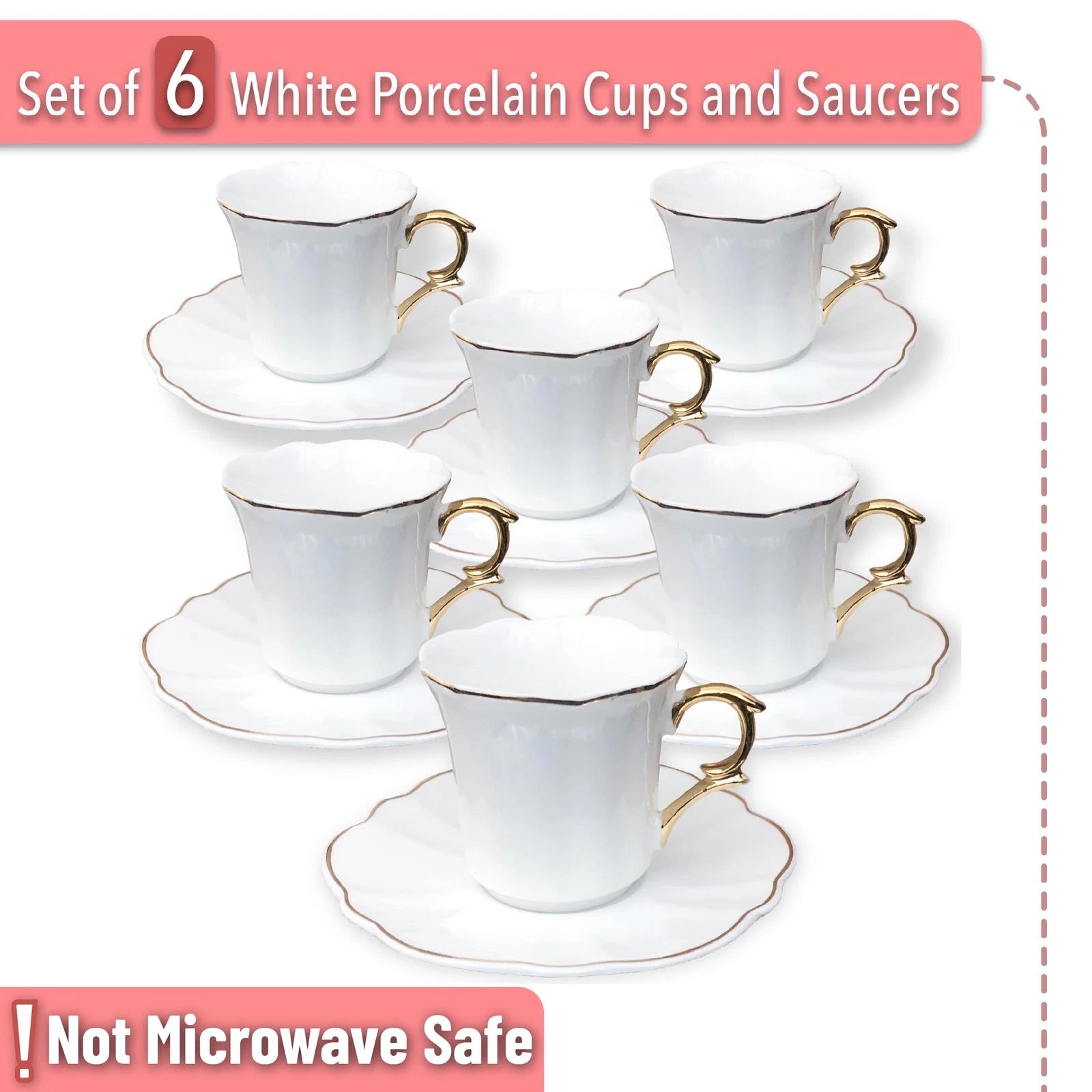 White Porcelain Espresso Cups Set of 6, Gold Trim, Turkish Coffee, Gift Box | eBay