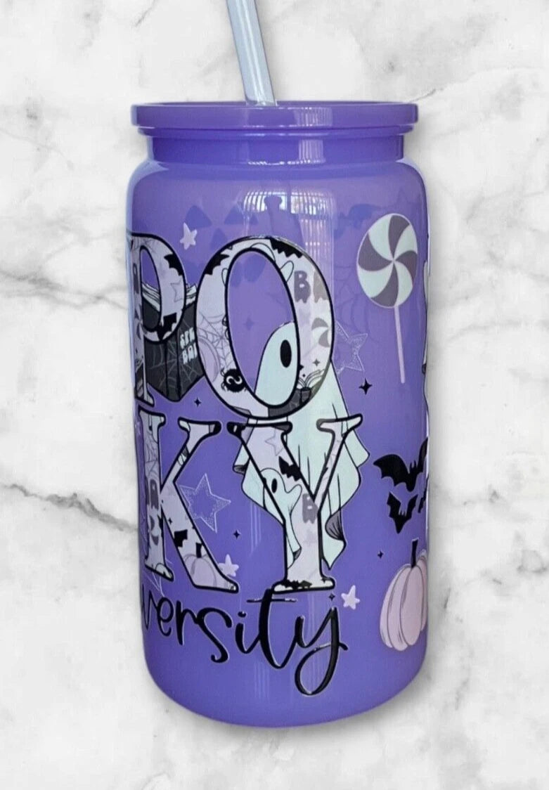 Purple Spooky Halloween 16oz Opaque Jelly Acrylic Can Tumbler w/ Plastic Lid | eBay