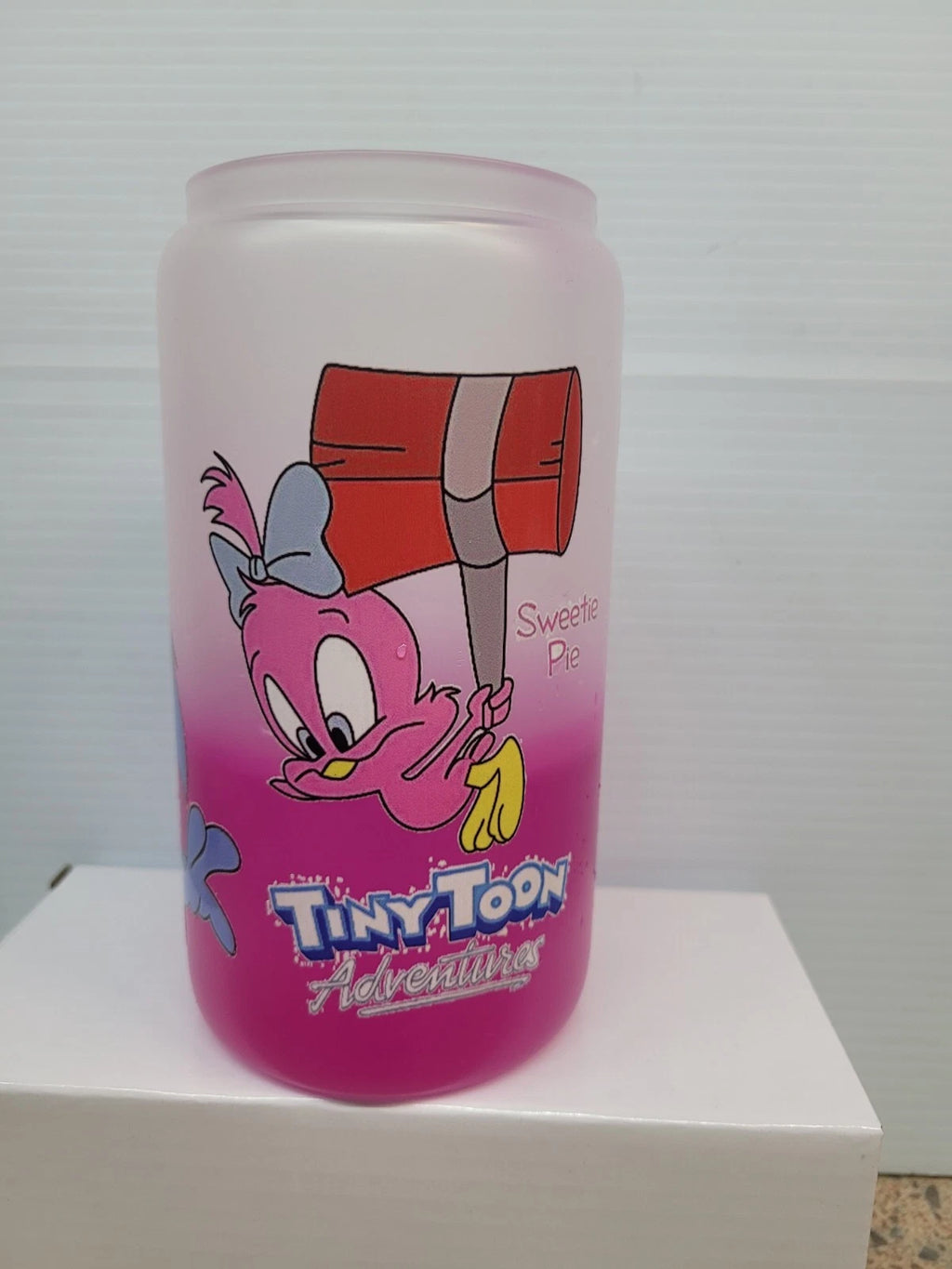 Tiny Toons changing color Glass cup,Bamboo Lid Pink w/C water 16oz.plastic straw | eBay