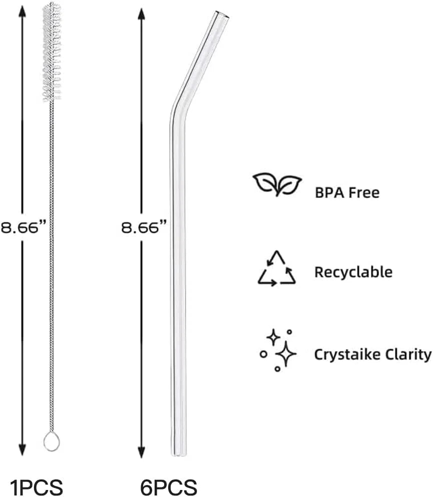 Glass Straws 6 Pack, Reusable Clear Drinking Straws-6 Bent Straws with 1 Clean B | eBay