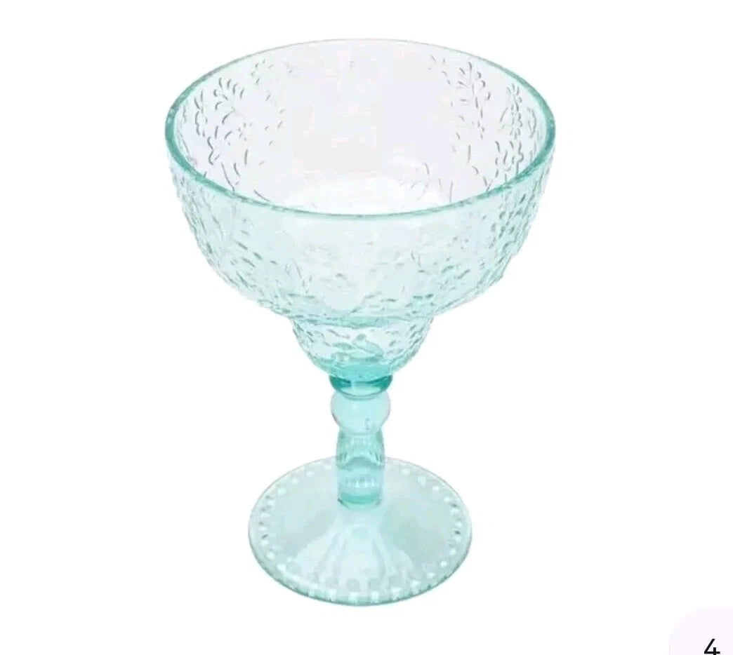 Set Of 4 Pioneer Woman Margarita Cocktail Glass Ditsy 14oz Teal Embossed Tritan | eBay