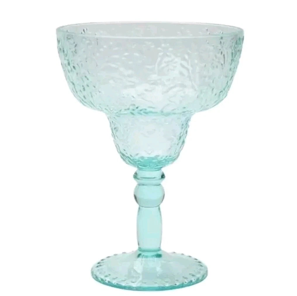 Set Of 4 Pioneer Woman Margarita Cocktail Glass Ditsy 14oz Teal Embossed Tritan | eBay