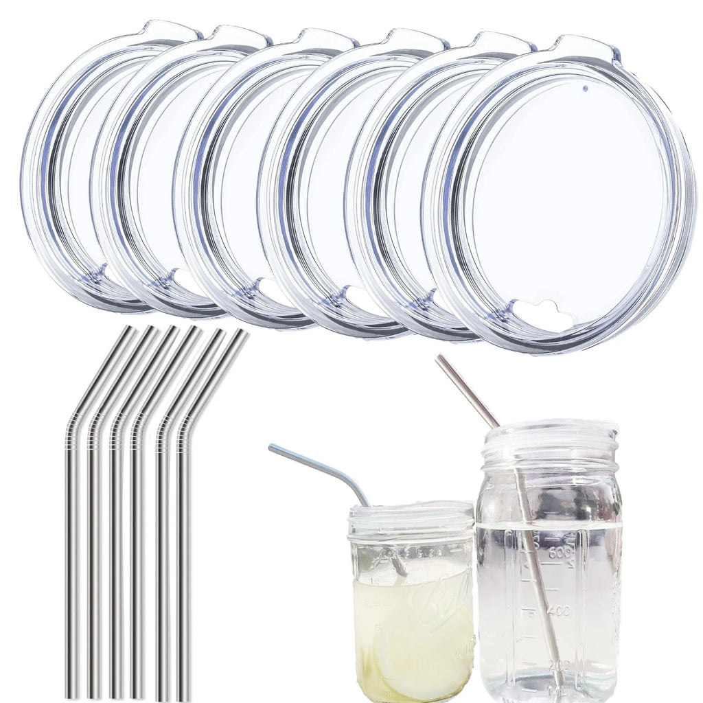 6 Pack 3-inch Wide Mouth Mason Jar Lids with Stainless Steel Straw, Compatibl... | eBay
