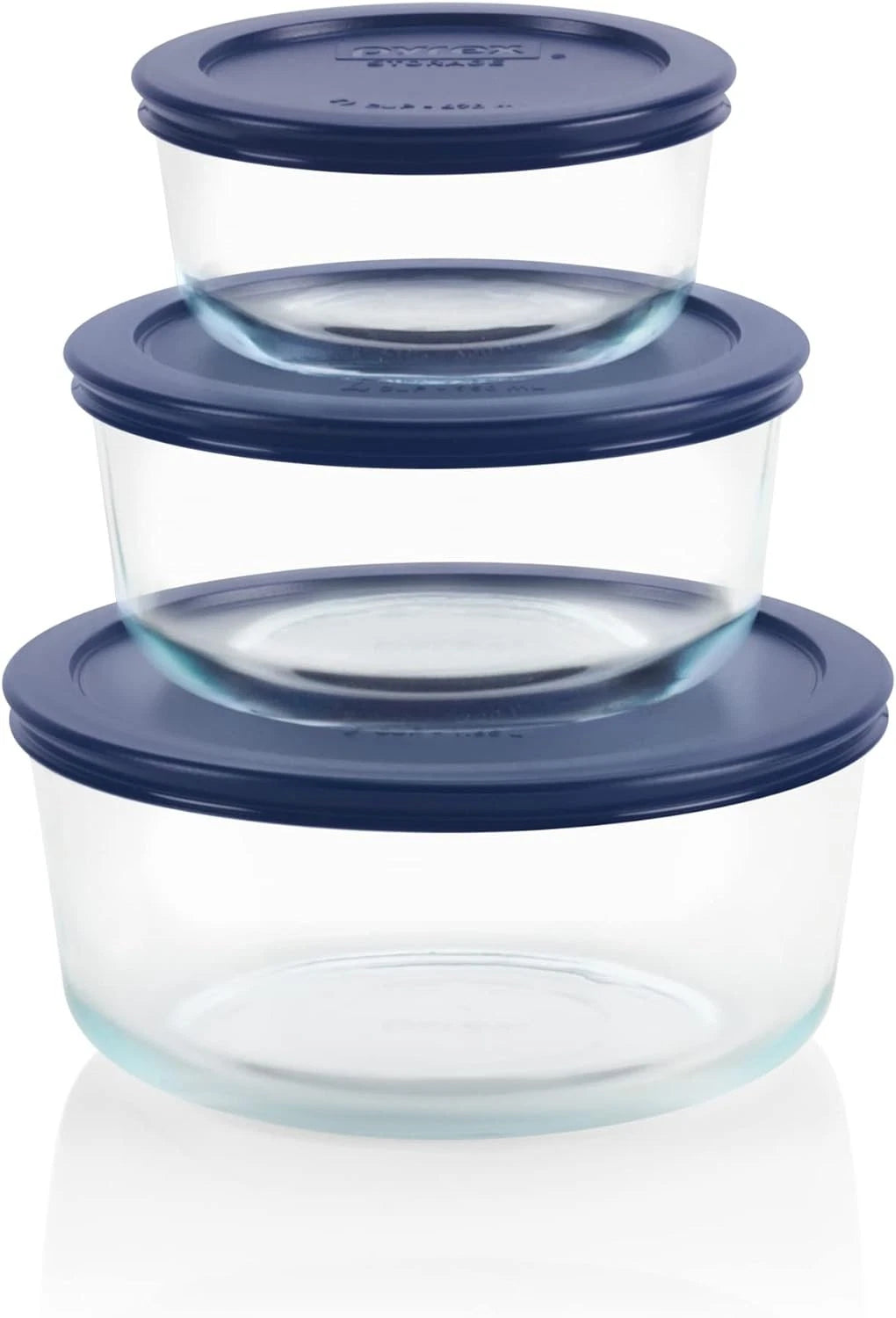 Pyrex Simply Store 3-Pack (2, 4 & 7 Cup) Large Round Glass Food Storage Blue | eBay