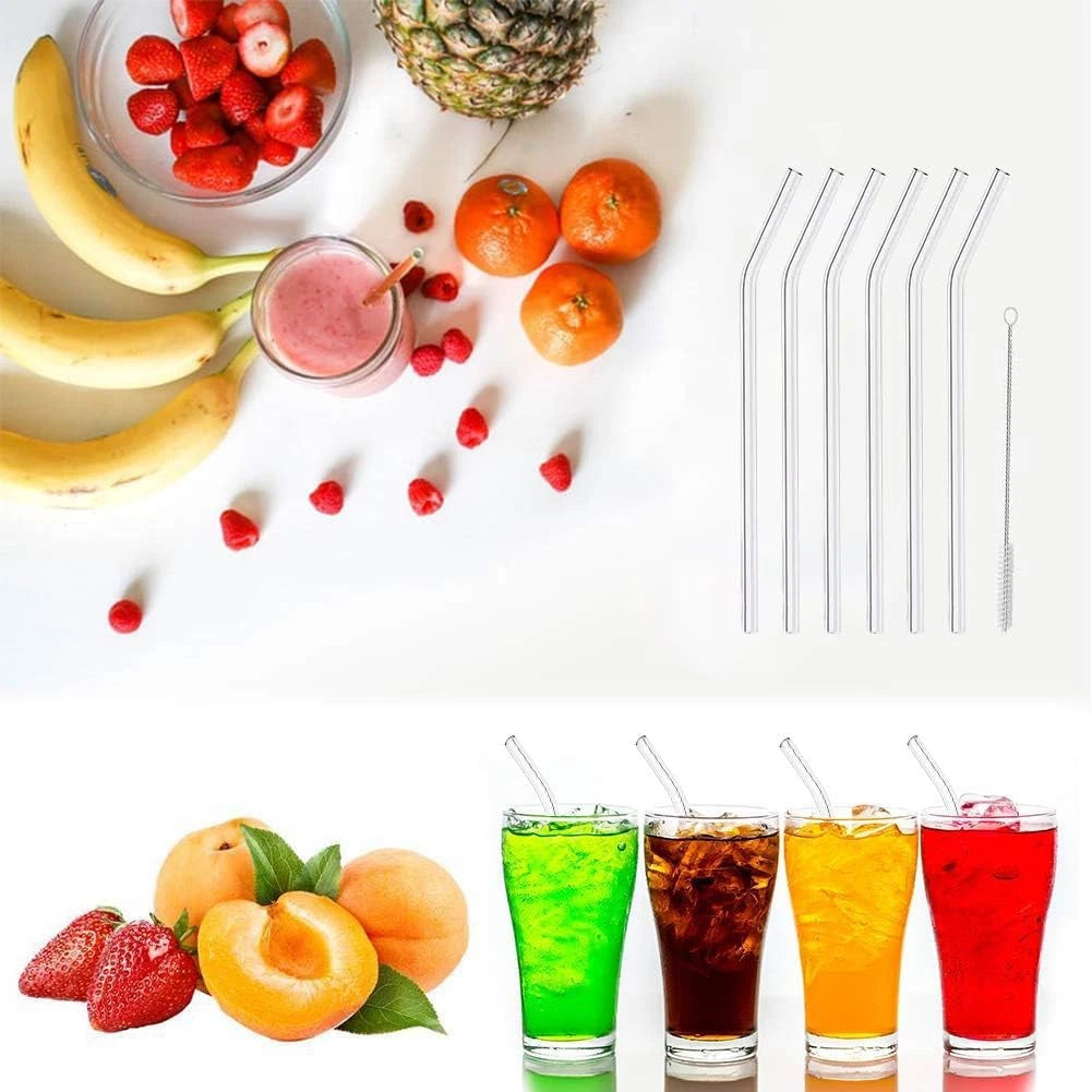 Glass Straws 6 Pack, Reusable Clear Drinking Straws-6 Bent Straws with 1 Clean B | eBay