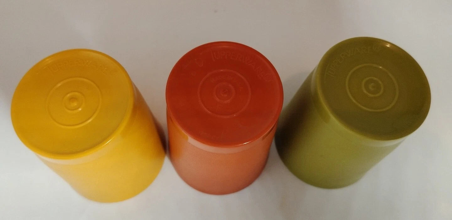 Vintage 3 TUPPERWARE Juice Tumbler 1251 Stackable Yellow, Olive Green, Orange | eBay