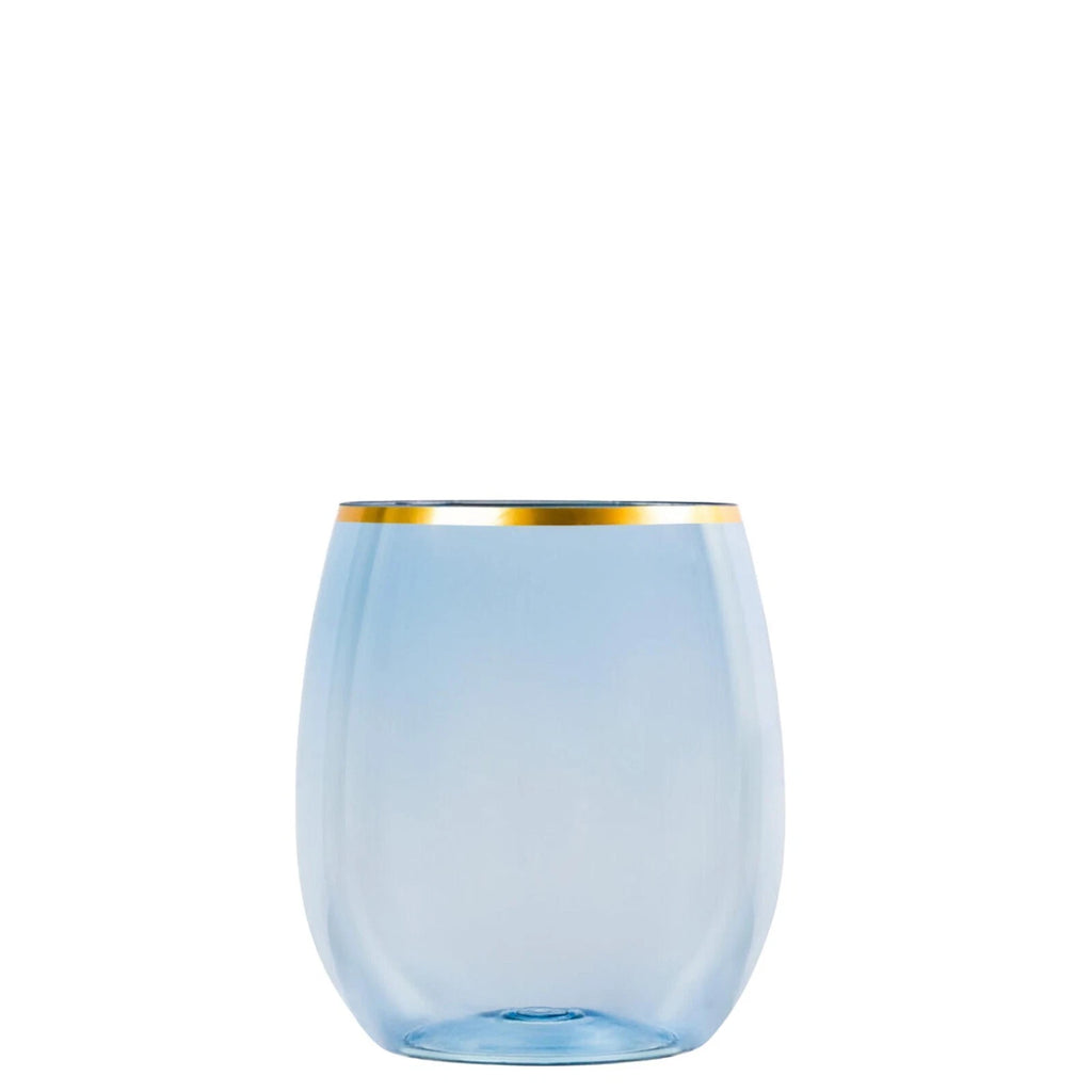 [6pcs] 12oz Fancy Plastic Blue Wine Goblets Stemless Unbreakable with Gold Rim | eBay