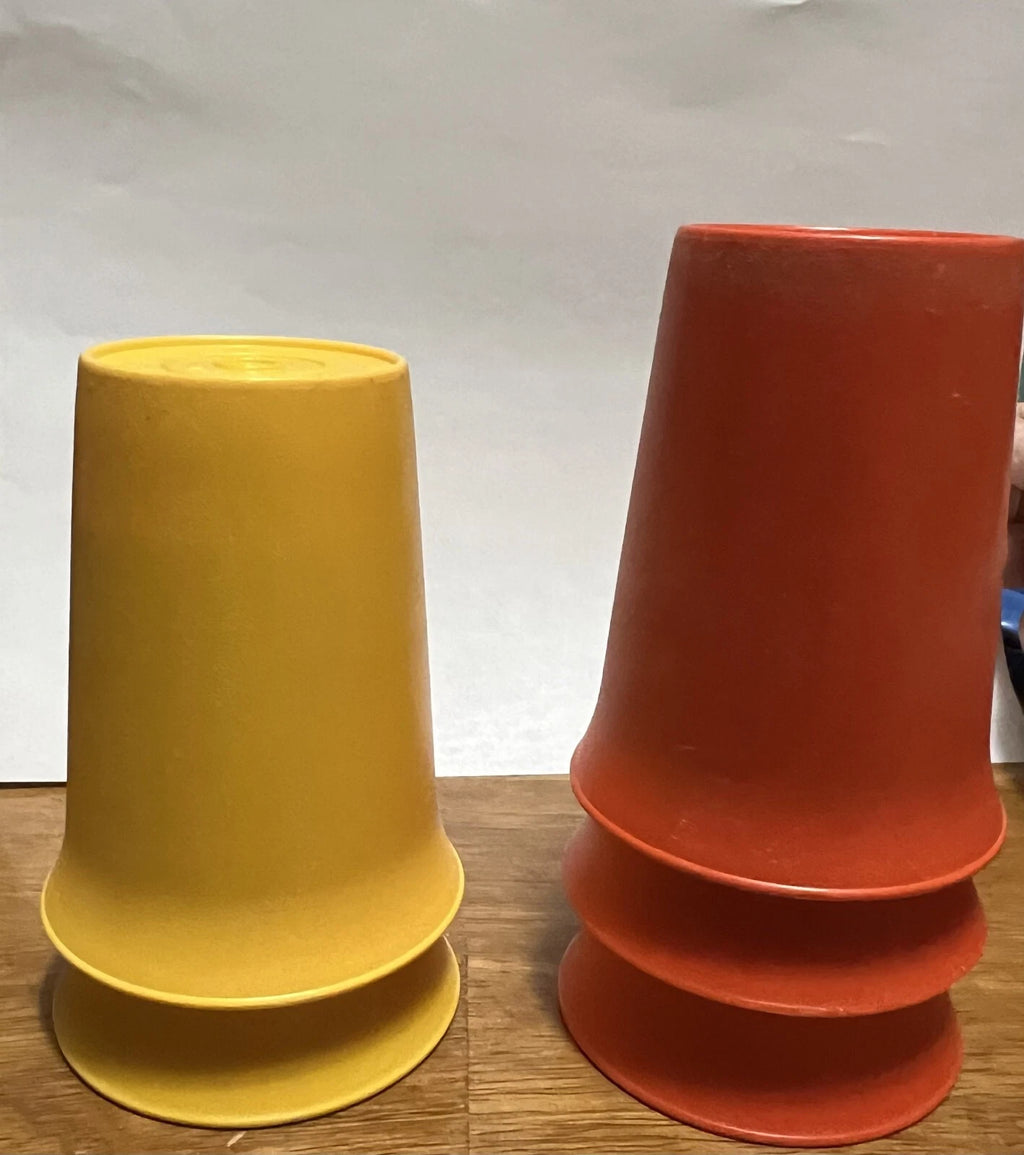 5 Vtg Tupperware 109 Bell Tumblers 7 OZ Stackable Cups Set of 5 red yellow 1 lid | eBay