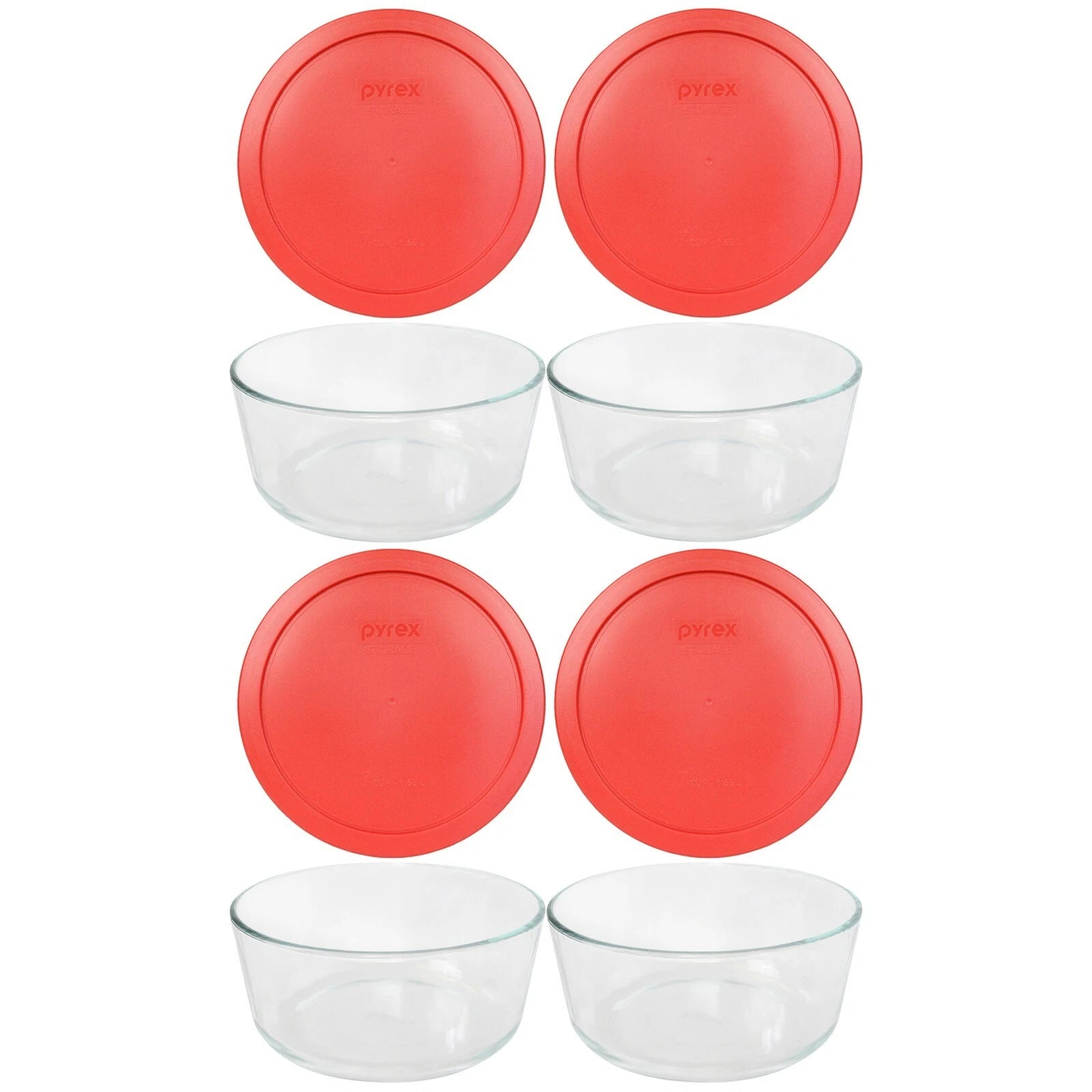 Pyrex 7203 6/7 Cup Glass Food Storage Bowl w/ 7402-PC Red Lid Cover (4-Pack) | eBay