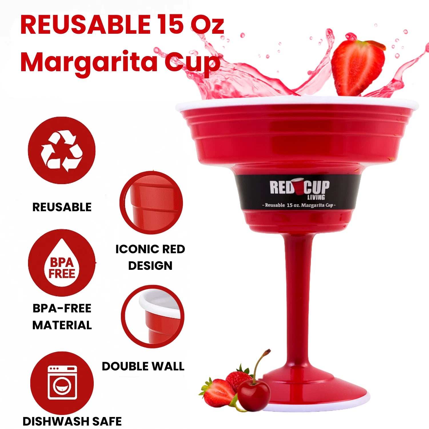 Reusable Red Plastic Margarita Glass with Stem, 15oz, Sturdy Drinking Glasses | eBay