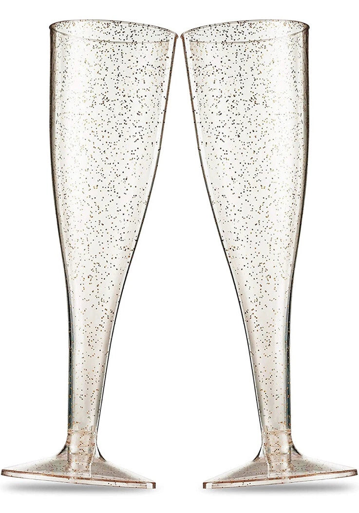 Set Of 50 Disposable Gold Glitter Champagne Flutes, 5oz (130ml) SEALED! FAST! | eBay