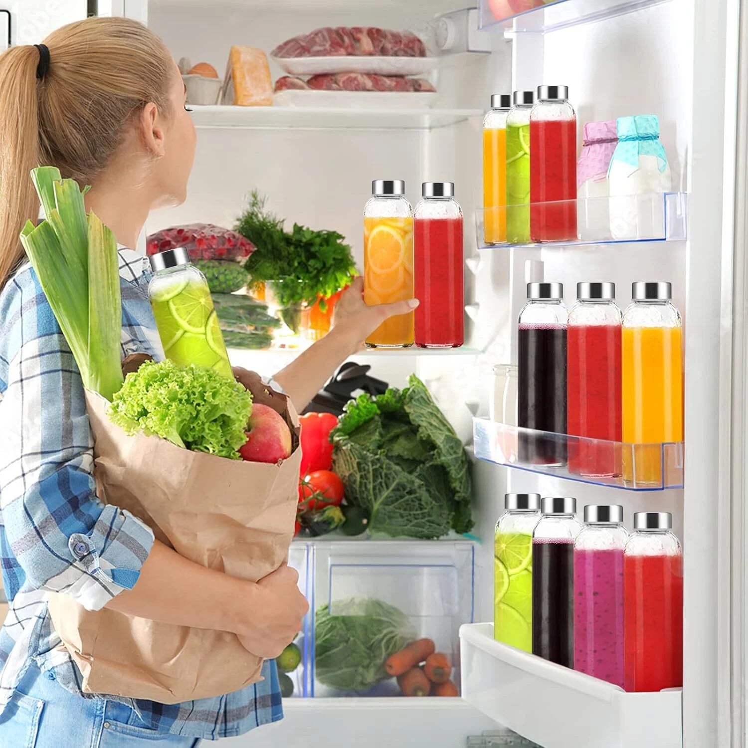 Set of 6 Clear Glass Bottles - 18oz Reusable, Leak-Proof, BPA-Free with Lids | eBay