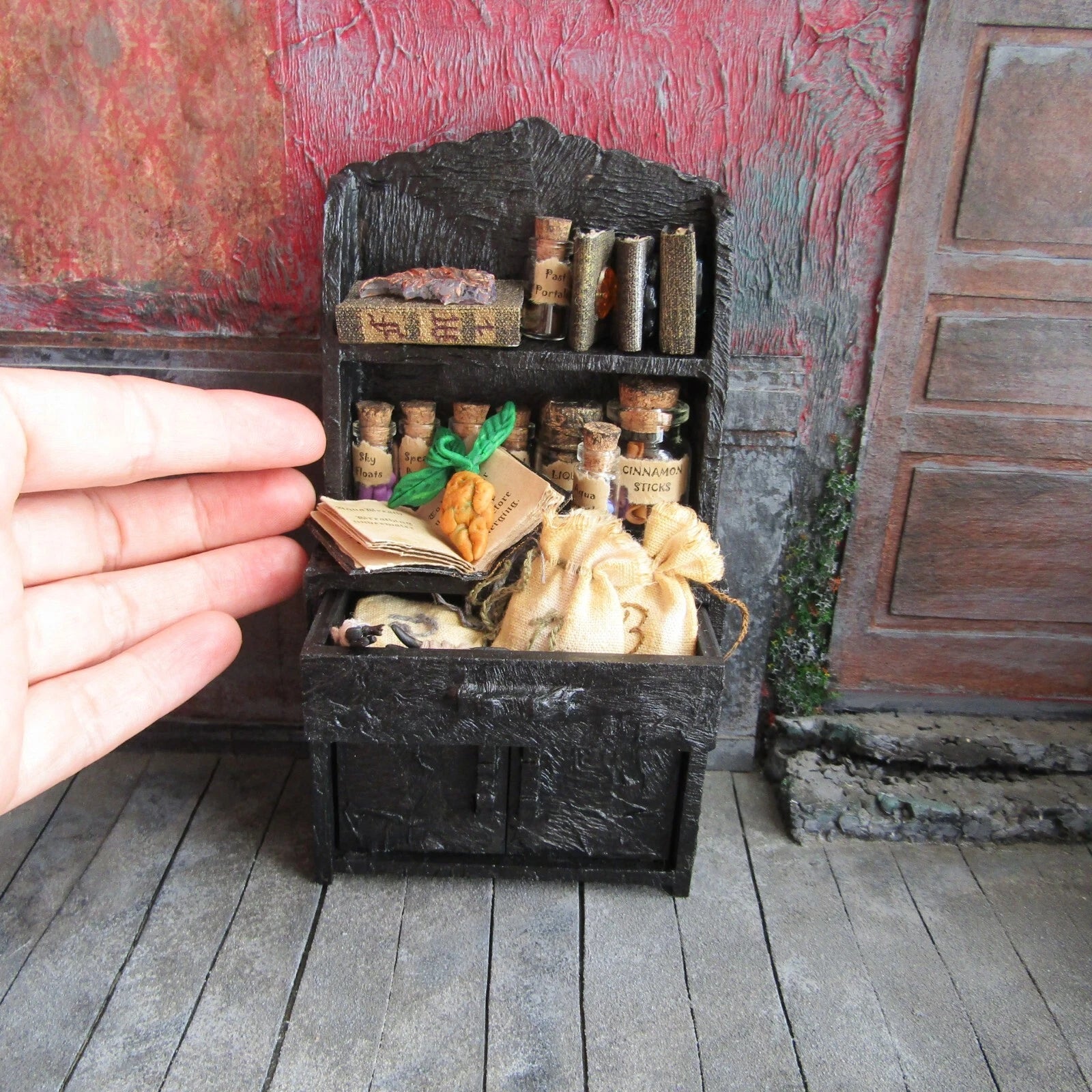 Witch dollhouse miniatures Miniature book Fairy potion jars Halloween decoration | eBay