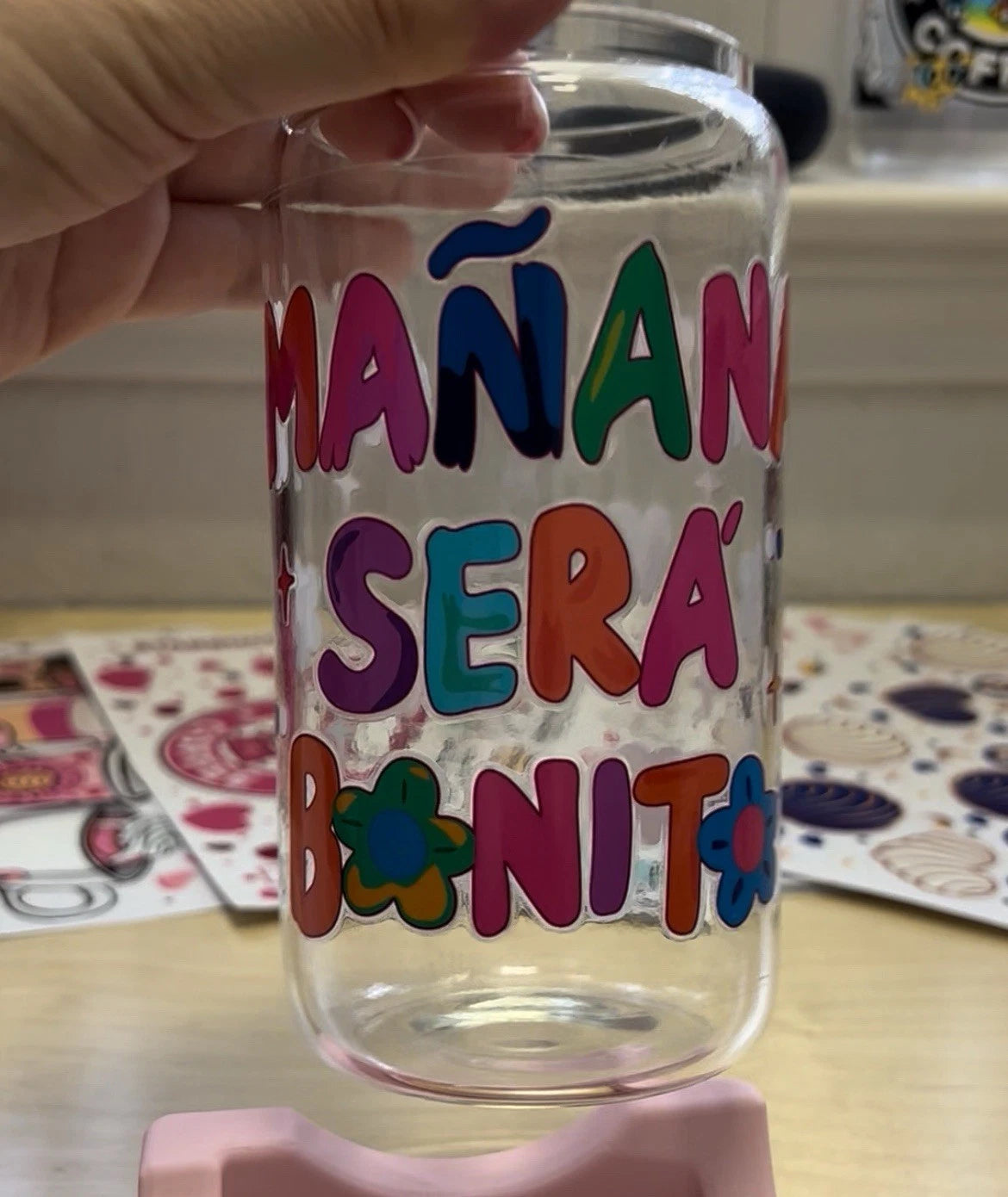 Mañana Sera Bonito 16oz Glass Can, Tumbler, Karol G, Bamboo lid and straw | eBay