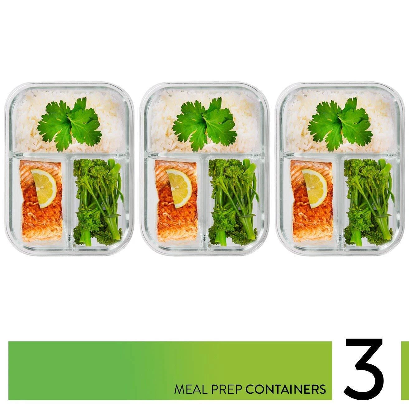 PrepNaturals 3 Pack 34 Oz Glass Meal Prep Containers - Dishwasher Microwave F... | eBay