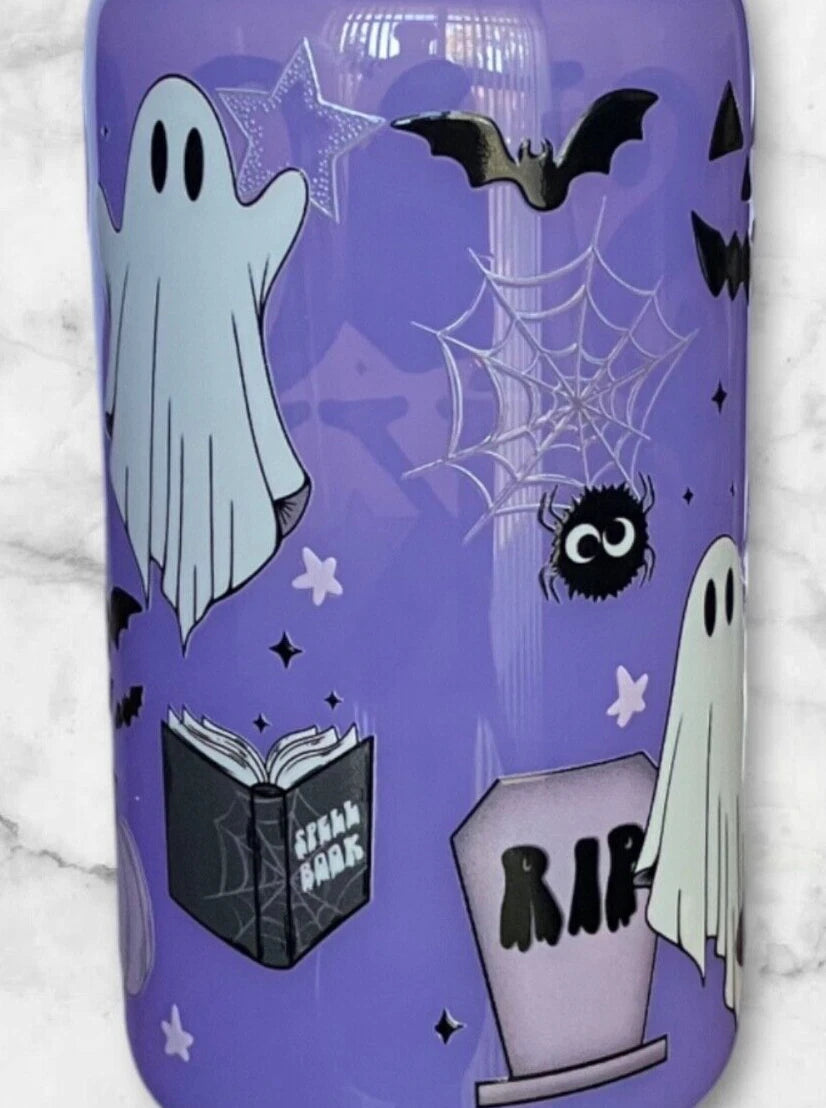 Purple Spooky Halloween 16oz Opaque Jelly Acrylic Can Tumbler w/ Plastic Lid | eBay