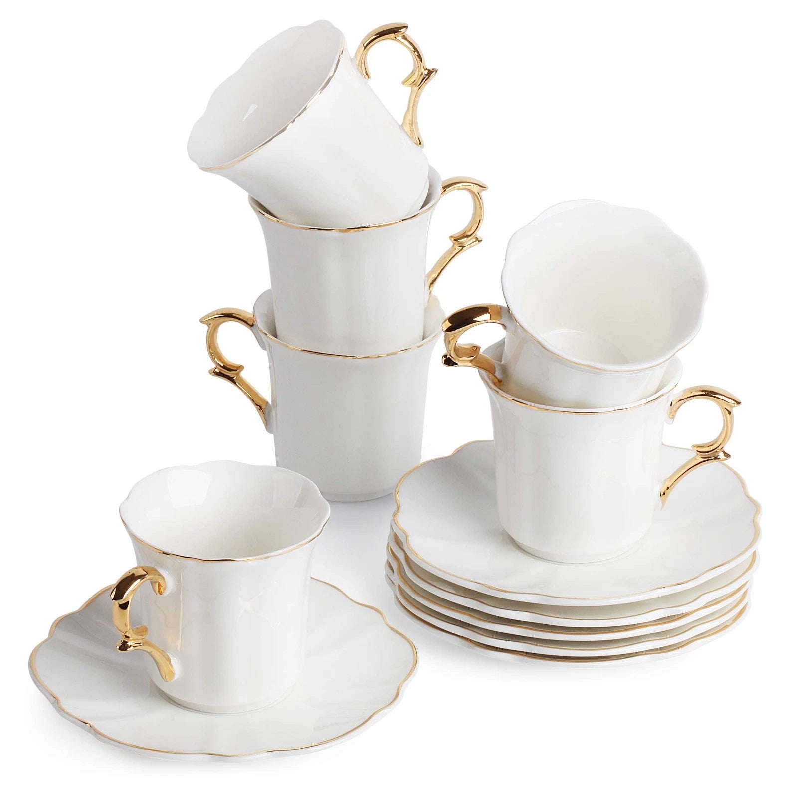 White Porcelain Espresso Cups Set of 6, Gold Trim, Turkish Coffee, Gift Box | eBay