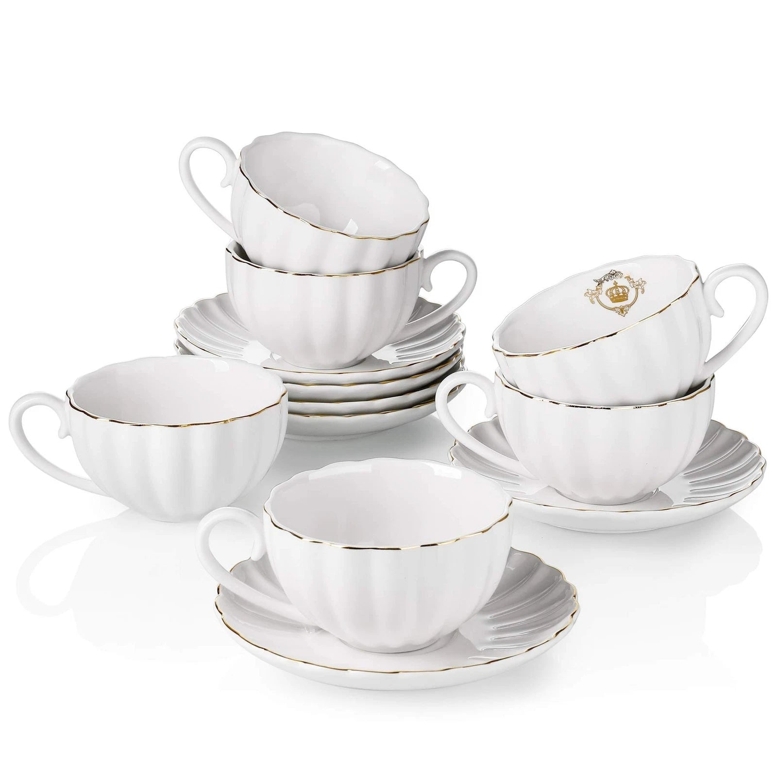 Amazingware Royal Tea Cups and Saucers, with Gold Trim and Gift Box, British ... | eBay