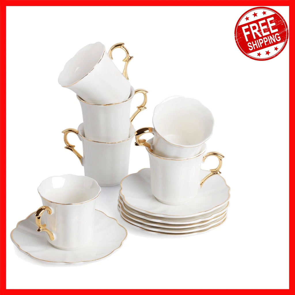 Glamorous Gold Trimmed Espresso Cups in Gift Box - Set of 6 for Celebrations | eBay