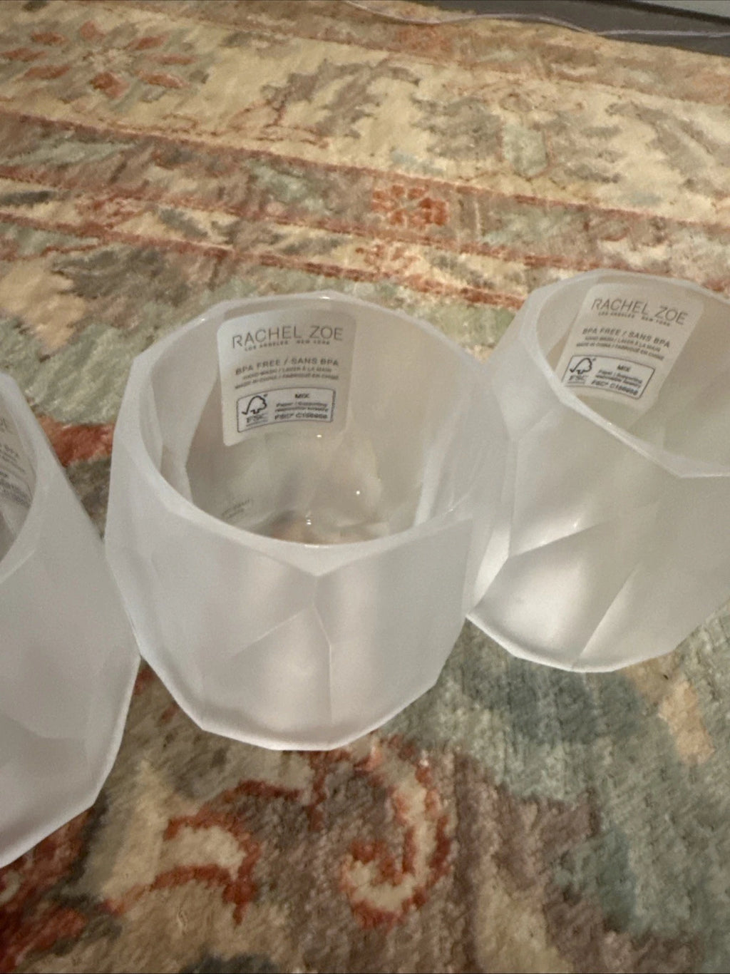 🤍New RACHEL ZOE x4 Frosted Clear Acrylic Faceted Tumbler Drink Glasses4” Tall | eBay