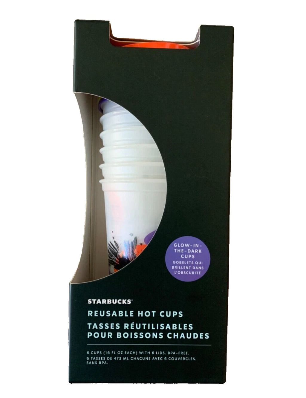 Starbucks Halloween 2022 Glow in the Dark Reusable Hot Cups 16 oz Pack of 6 | eBay