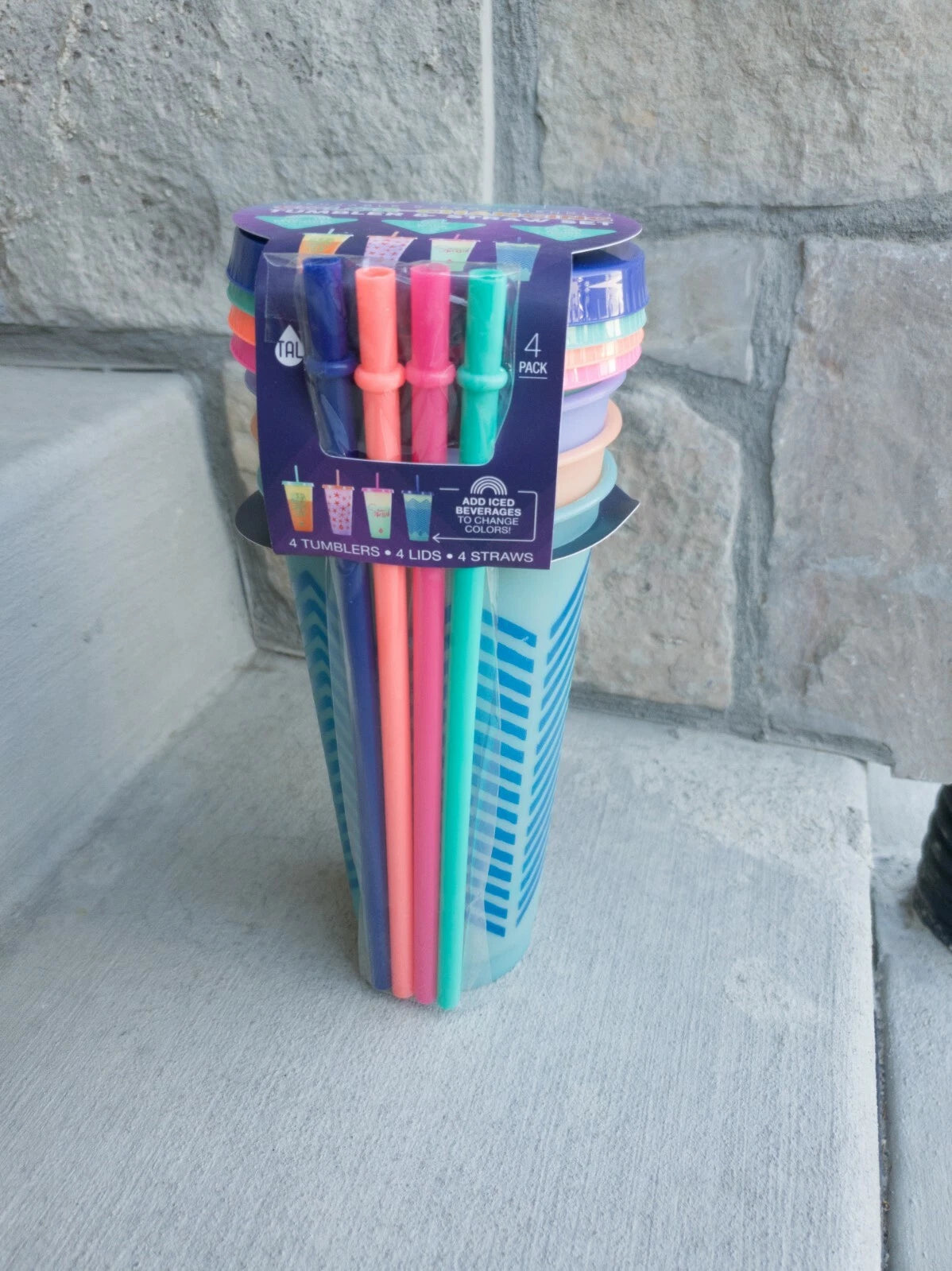 TAL Color Changing Tumbler Set: 4 pack Lids, Straws, & 24oz patterned Cups - NIB | eBay