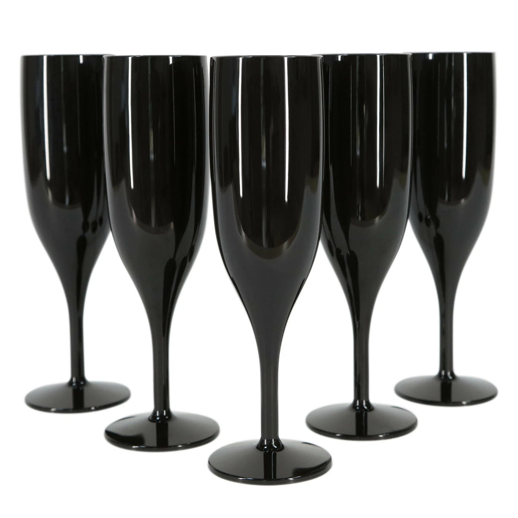 6 x Black Champagne Flutes Reusable 175ml Prosecco Glasses Plastic Washable | eBay