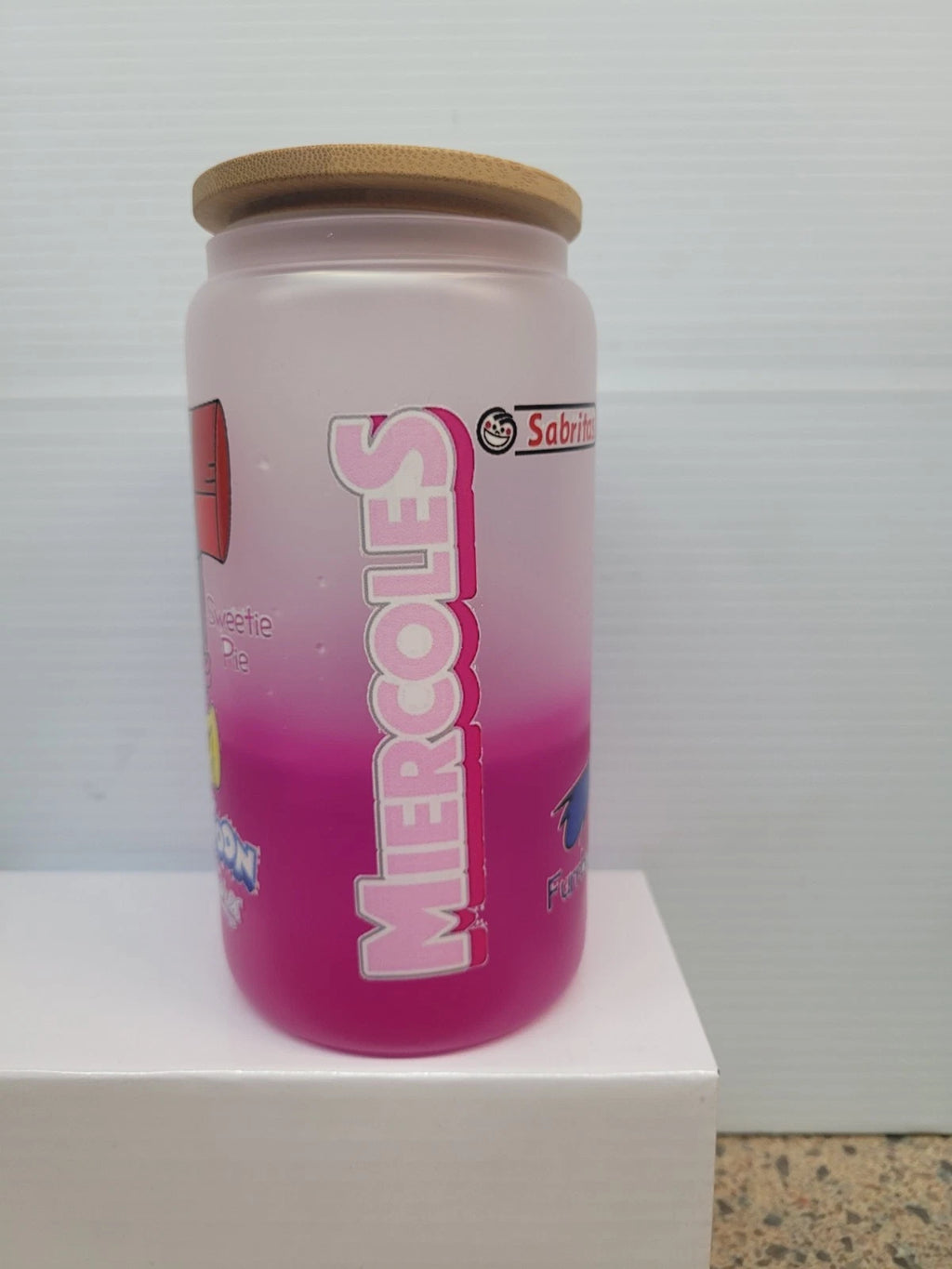 Tiny Toons changing color Glass cup,Bamboo Lid Pink w/C water 16oz.plastic straw | eBay