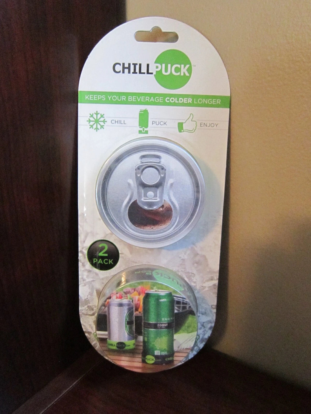 2 PACK CHILL PUCK BEVERAGE CAN COOLING SYSTEM 2014 NEW UNOPENED KEEP DRINKS COLD | eBay