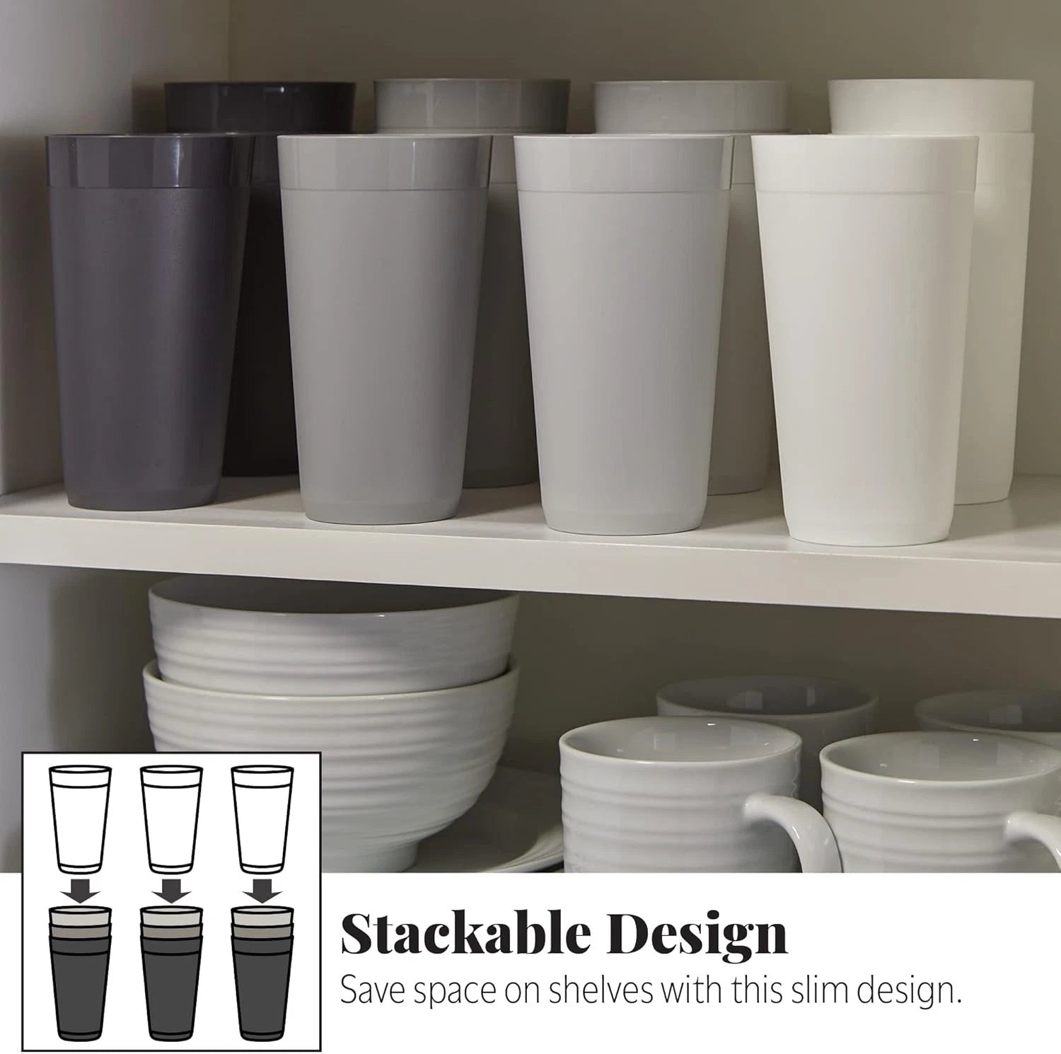 Shatterproof and Dishwasher Safe 20oz Tumblers - Set of 12 Grey Stone Cups | eBay