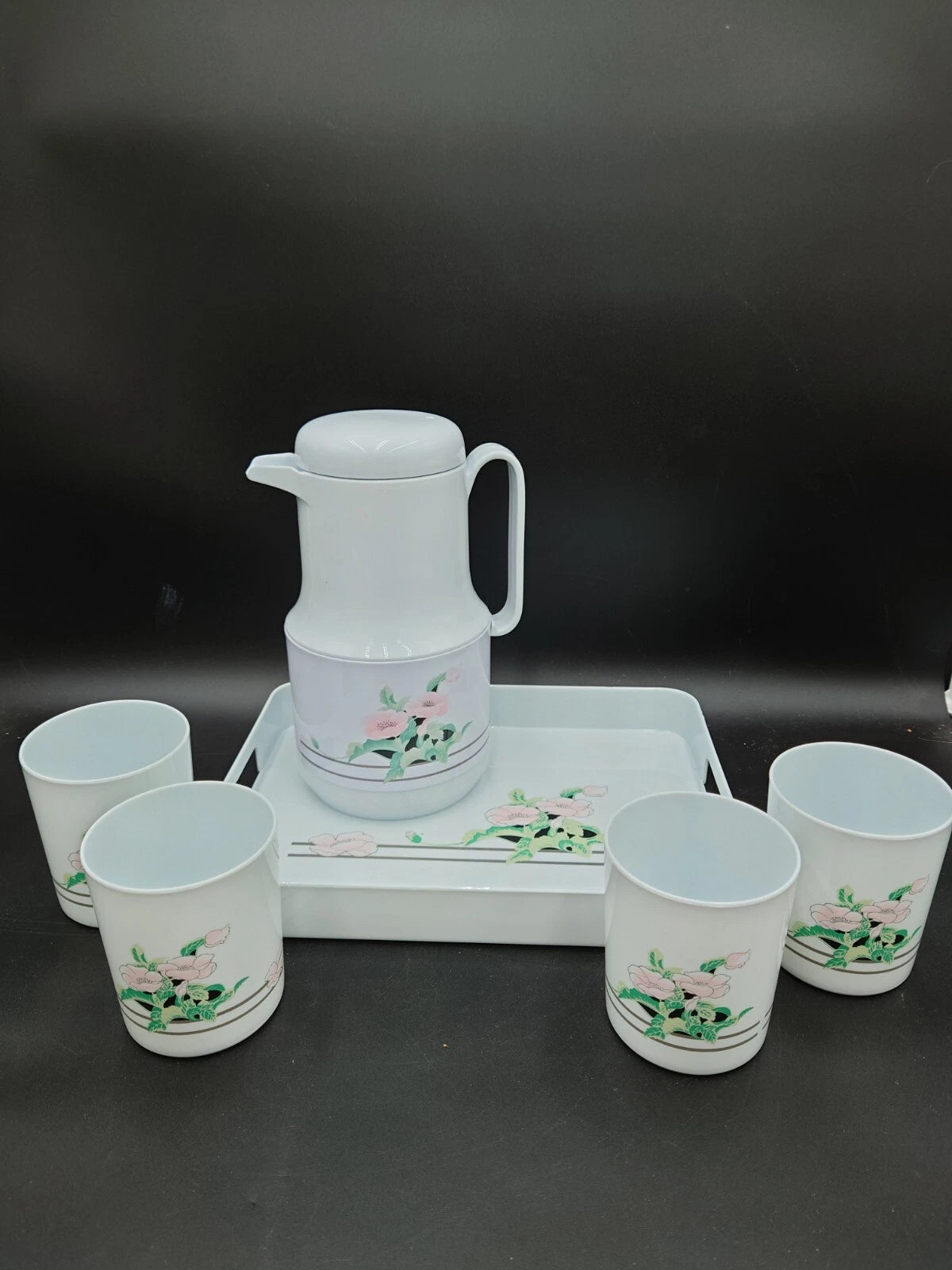Vintage 6 Piece Thermal Serving Set Vacuum Thermos Carafe 4 Cups 1 Tray Floral | eBay
