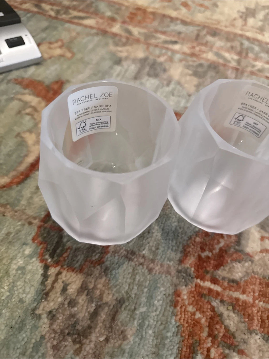 🤍New RACHEL ZOE x4 Frosted Clear Acrylic Faceted Tumbler Drink Glasses4” Tall | eBay