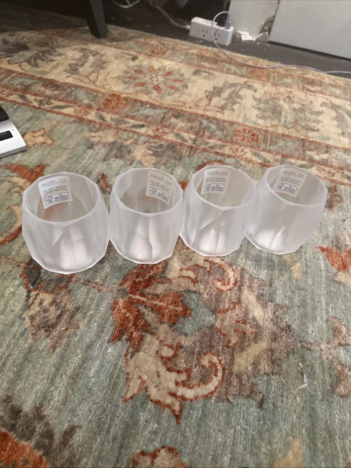 🤍New RACHEL ZOE x4 Frosted Clear Acrylic Faceted Tumbler Drink Glasses4” Tall | eBay