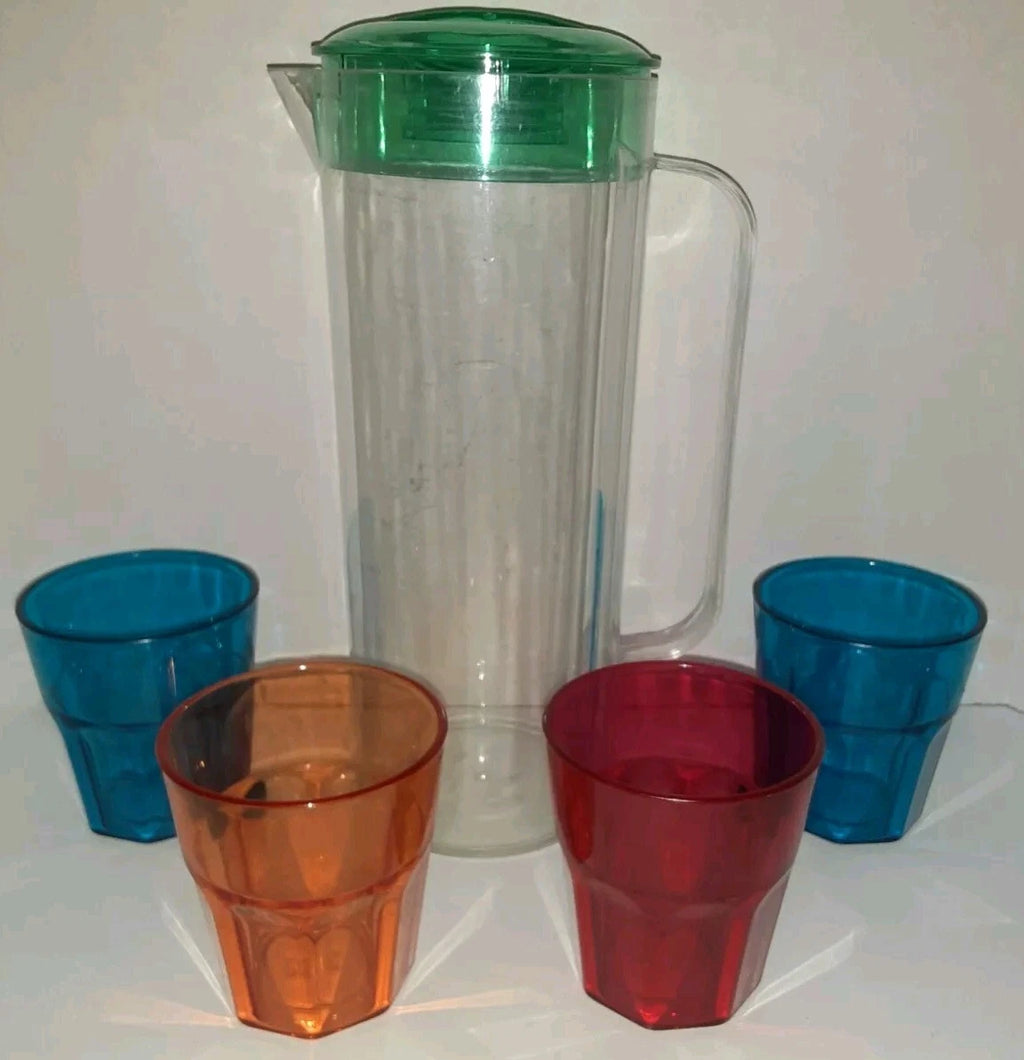 True Living 2 Qt Pitcher W/Lid & 4-8oz Cups Multi Colored Plastic Set NEW | eBay