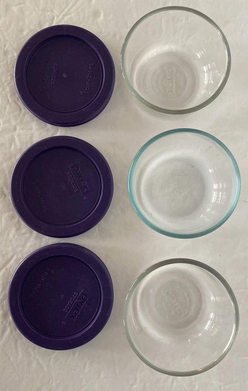 Pyrex Storage Bowls Glass with Purple Lids 3.75 Inch x 2 Inch Set of 3 Stackable | eBay