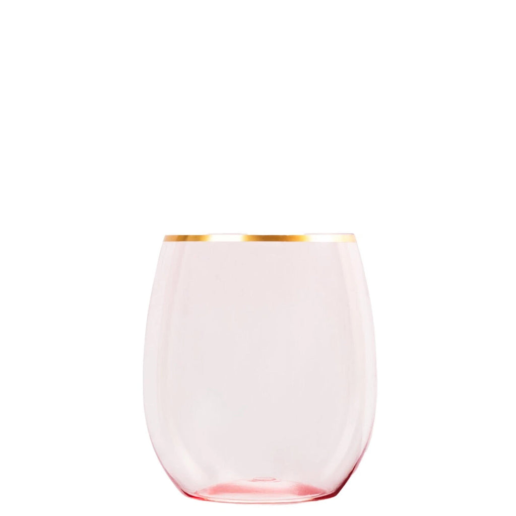 [6pcs] 12oz Fancy Plastic Pink Wine Goblets Stemless Unbreakable with Gold Rim | eBay
