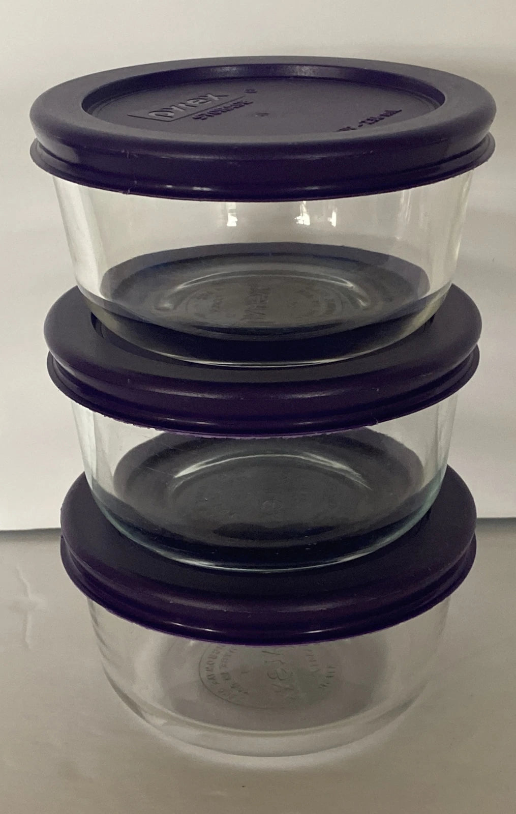 Pyrex Storage Bowls Glass with Purple Lids 3.75 Inch x 2 Inch Set of 3 Stackable | eBay