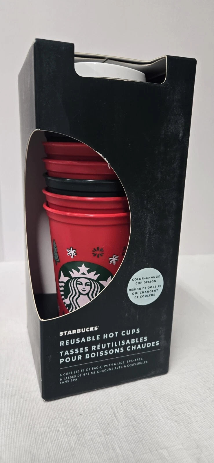 2022 Holiday Starbucks 6 Reusable 16oz Hot Cups w/ Lids Christmas Color Change | eBay