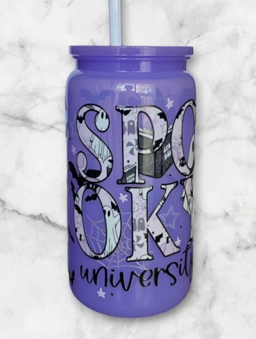 Purple Spooky Halloween 16oz Opaque Jelly Acrylic Can Tumbler w/ Plastic Lid | eBay