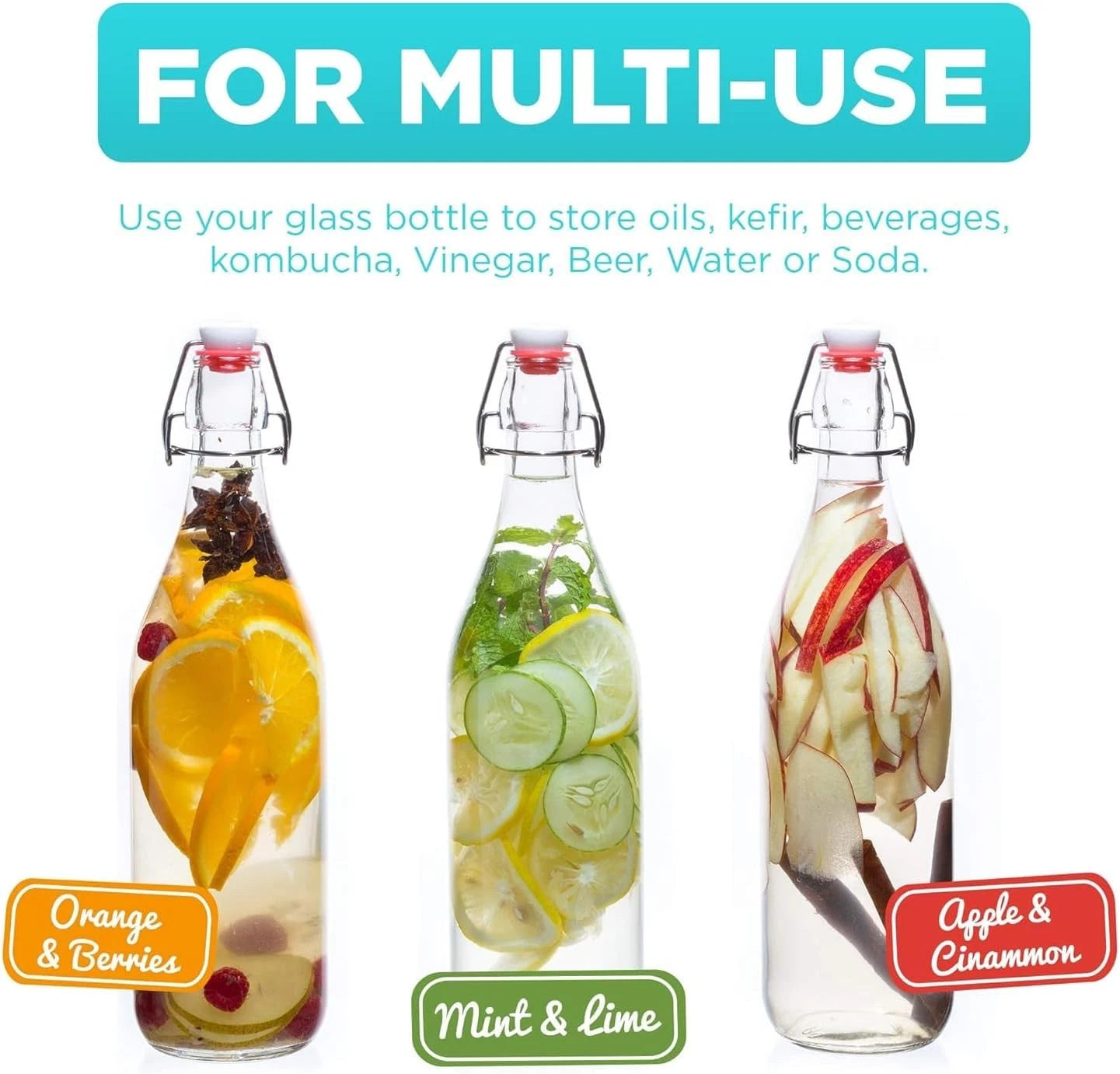 Swing Top Glass Bottles [1 Liter / 33 fl. oz.] [Pack of 6] Set 6, Clear | eBay