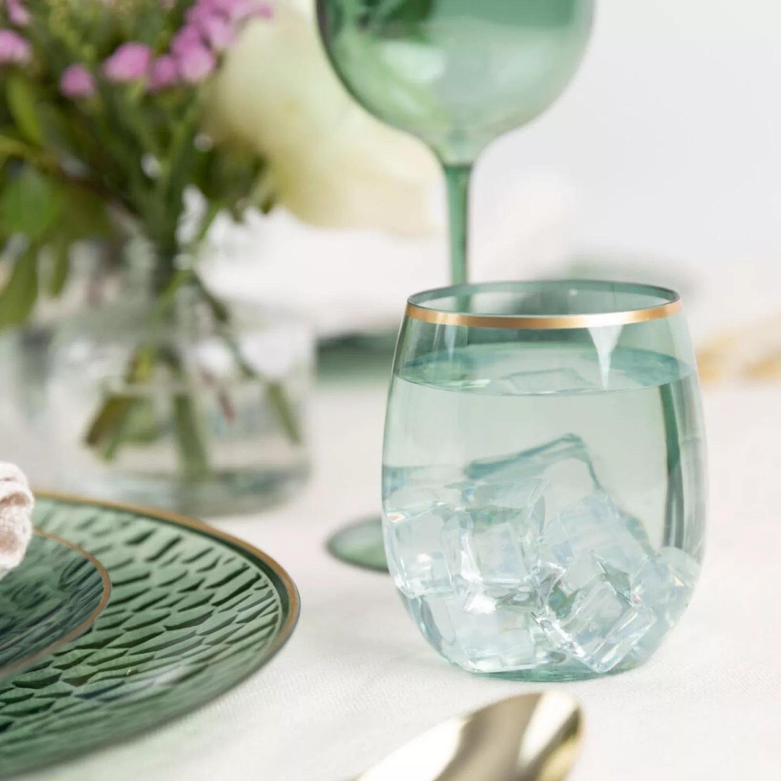 [12pcs] 12oz Fancy Plastic Green Wine Goblets Stemless Unbreakable with Gold Rim | eBay