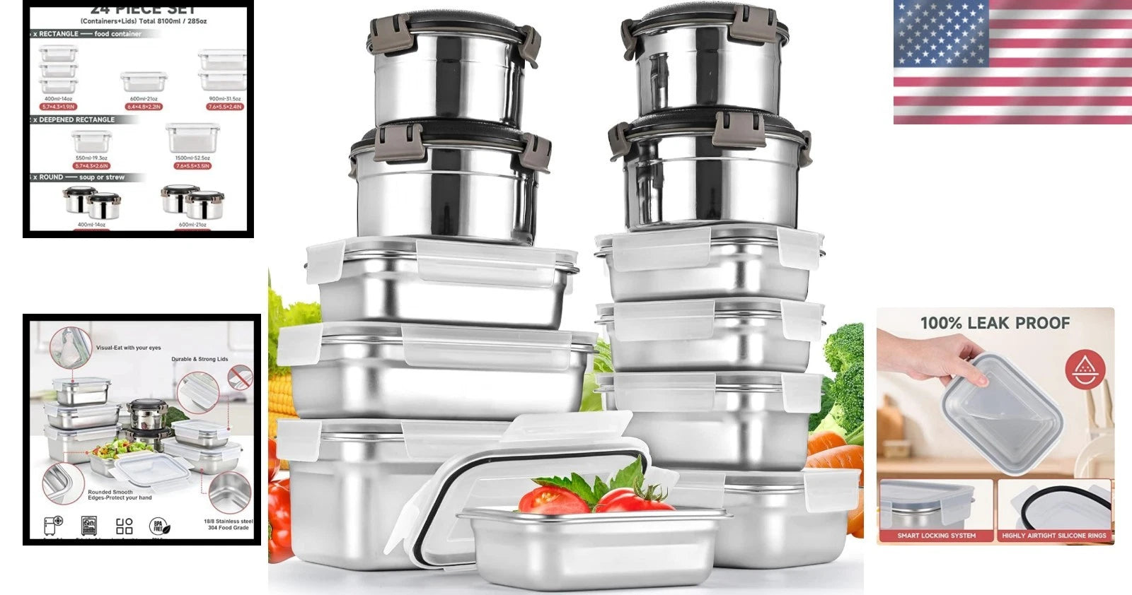 Stackable Airtight 12PC Food Storage Containers with BPA-Free Lids - Family Size | eBay