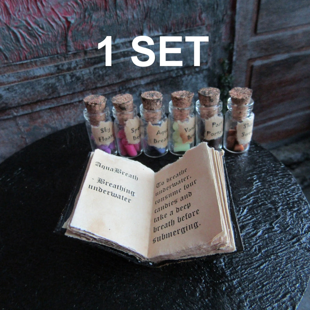 Witch dollhouse miniatures Miniature book Fairy potion jars Halloween decoration | eBay